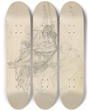 Triptych art skateboard deck of Henryk Siemiradzki Szkic Do Obrazu Noc W Pompejach Wietlik by Henryk Siemiradzki (1843-1902)