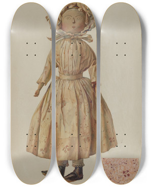 Triptych art skateboard deck of Frances Lichten Rag Doll by Frances Lichten (1889-1961)