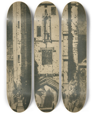 Triptych art skateboard deck of David Young Cameron Beauforts Tower St Cross by David Young Cameron (1865-1945)