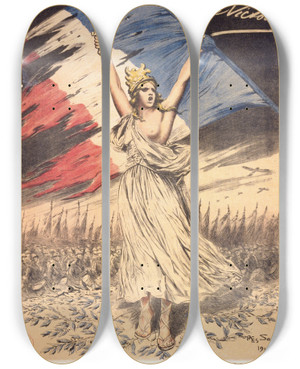 Triptych art skateboard deck of Georges Bertin Scott Pour Le Drapeau Pour La Victoire by Georges Bertin Scott (1873-1943)