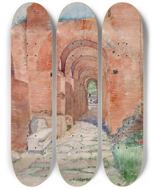 Triptych art skateboard deck of Cass Gilbert Arches Of Palace Of Nero by Cass Gilbert (1859-1934)