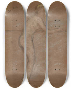 Triptych art skateboard deck of James Abbott Mcneill Whistler Nude Leaning On A Rail Recto by James Abbott Mcneill Whistler (1834-1903)