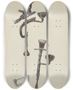 Triptych art skateboard deck of Archie Thompson Sewing Bird by Archie Thompson