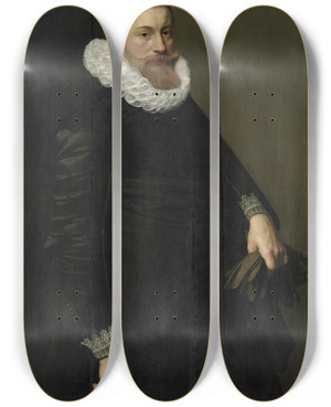 Triptych art skateboard deck of Michiel Jansz Van Mierevelt Portrait Of A Gentleman by Michiel Jansz Van Mierevelt (1566-1641)