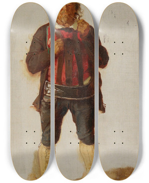Triptych art skateboard deck of Ludwig Knaus Portrait Of Georg Lanthaler St Leonhard by Ludwig Knaus (1829-1921)