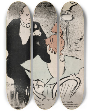 Triptych art skateboard deck of Henri De Toulouselautrec Les Vieilles Histoires Sagesse by Henri de Toulouse-Lautrec (1864-1901)