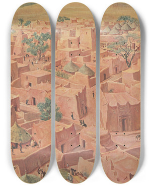 Triptych art skateboard deck of Alexandre Jacovleff Dessins Et Peintures Dafrique Pl 10 by Alexandre Jacovleff (1887-1938)