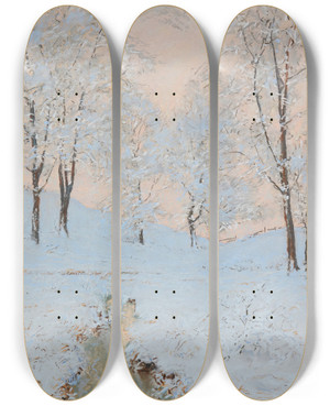 Triptych art skateboard deck of Walter Launt Palmer Winter Glow by Walter Launt Palmer (1854-1932)