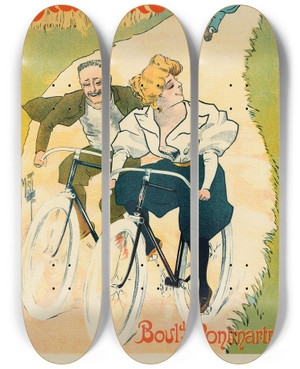 Triptych art skateboard deck of Ferdinand Mistimifliez Cycles Gladiator by Ferdinand Misti-Mifliez (1865-1923)