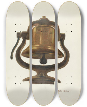 Triptych art skateboard deck of Ruth Buker Locomotive Bell by Ruth Buker