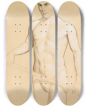 Triptych art skateboard deck of William Mcgregor Paxton Male Study by William Mcgregor Paxton (1869-1941)
