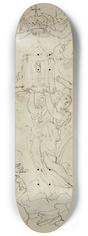 Flaminio Torre - Ein Sakramentshuschen wird von Engeln gekrnt, vorne knien zwei Heilige 8.25 inch art skate deck