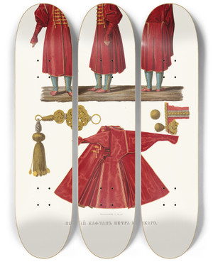 Triptych art skateboard deck of Fedor Grigoryevich Solntsev Polskii Kaftan Petra Velikago by Fedor Grigoryevich Solntsev (1801-1892)