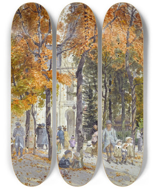 Triptych art skateboard deck of Flix Brard La Place Des Ecoles Et Le Square De La Mairie Du Xivme Arrondissement by Felix Brard (19-20-)