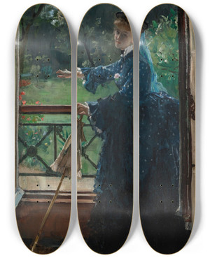 Triptych art skateboard deck of Alfred Stevens Femme Au Balcon by Alfred Stevens (1817-1875)