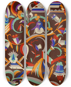 Triptych art skateboard deck of Christian Stoll Kunstgewerbliche Schmuckformen Fur Die Flache Pl 01 by Christian Stoll (20-)