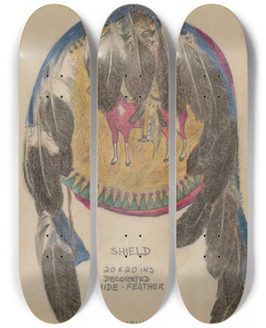 Triptych art skateboard deck of Charles Charon Shield by Charles Charon