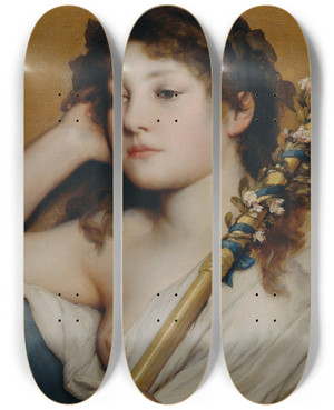 Triptych art skateboard deck of Gabriel Von Max Womans Head Pondering by Gabriel Von Max (1840-1915)
