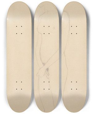 Triptych art skateboard deck of Gustav Klimt Akt Nach Links Die Hnde Ineinandergeiegt by Gustav Klimt (1862-1918)