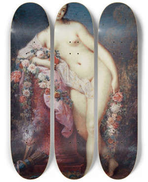 Triptych art skateboard deck of Jacques Charlier Vnus Accoude Une Colonne by Jacques Charlier (1720-1790)