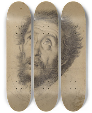 Triptych art skateboard deck of Bernardo Strozzi Head Of Saint Francis by Bernardo Strozzi (1581-1644)