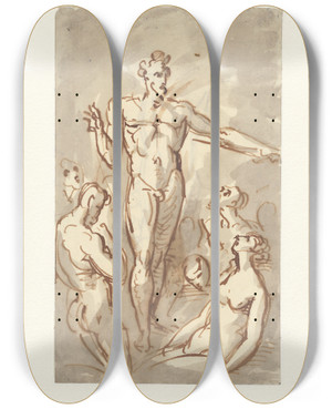 Triptych art skateboard deck of David Humbert De Superville Staande Man by David Humbert De Superville (1770-1849)