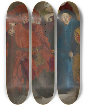 Triptych art skateboard deck of Edwin Austin Abbey Compositional Study Possibly For The Merry Wives Ofwindsor by Edwin Austin Abbey (1852-1911)