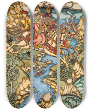 Triptych art skateboard deck of Ivan Bilibin It Doesnt Look Like Maria Morevna by Ivan Bilibin (1876-1942)