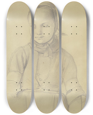 Triptych art skateboard deck of Jakob Becker Farm Girl_8 by Jakob Becker (1810-1872)