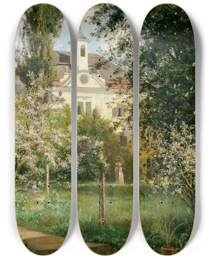 Triptych art skateboard deck of Otto Seraphim Peters Schloss Gerasdorf by Otto Seraphim Peters (1858-1908)