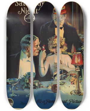 Triptych art skateboard deck of Morgan Litho Co Saturday Night by Morgan Litho Co (19-20-)