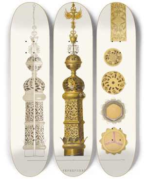 Triptych art skateboard deck of Fedor Grigoryevich Solntsev Stolby Serebrianago Trona by Fedor Grigoryevich Solntsev (1801-1892)
