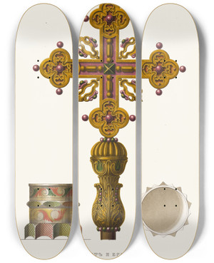 Triptych art skateboard deck of Fedor Grigoryevich Solntsev Krest I Bratina Nakhodiashchiesia V Sele Izmailove by Fedor Grigoryevich Solntsev (1801-1892)