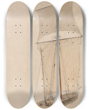 Triptych art skateboard deck of William Turner Of Oxford The Friend Sailing Vessel At Uptononsevern by William Turner Of Oxford (1789-1862)