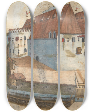 Triptych art skateboard deck of Jorg Kolderer Maximiliani Konig Zeughauss Pl03 by Jorg Kolderer (1465-1540)