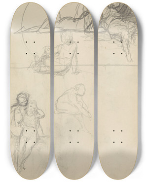 Triptych art skateboard deck of Henryk Siemiradzki Szkic Postaci I Par Do Kompozycji Idyllicznych by Henryk Siemiradzki (1843-1902)
