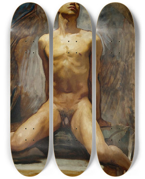 Triptych art skateboard deck of John Singer Sargent Nude Study Of Thomas E Mckeller by John Singer Sargent (1856-1925)