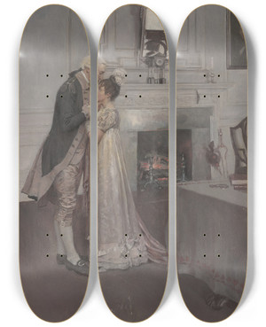 Triptych art skateboard deck of Howard Pyle Washington And Nellie Custis by Howard Pyle (1853-1911)