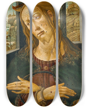Triptych art skateboard deck of Jacopo Del Sellaio Christ With The Symbols Of The Passion by Jacopo del Sellaio (1441-1493)