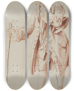 Triptych art skateboard deck of Daniel Nikolaus Chodowiecki Crying Man by Daniel Nikolaus Chodowiecki (1726-1801)