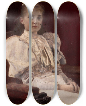 Triptych art skateboard deck of Gustav Klimt Seated Young Girl by Gustav Klimt (1862-1918)