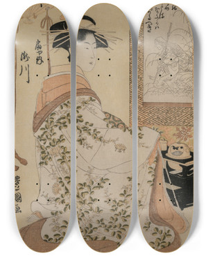 Triptych art skateboard deck of Toyokuni Utagawa Takigawa Of Giya From The Series Beauties As The Seven Komachi by Toyokuni Utagawa (1769-1825)