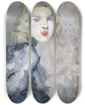 Triptych art skateboard deck of Brynolf Wennerberg Pariserin by Brynolf Wennerberg (1866-1950)