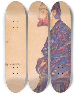Triptych art skateboard deck of Egon Schiele Max Kahrer Im Profil by Egon Schiele (1890-1918)
