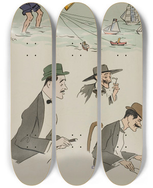 Triptych art skateboard deck of Georges Goursat Sem M Legru Comte Louis Ren De Gramont Comte Bruno De Boisgelin Inconnu by Georges Goursat (Sem) (1863-1934)