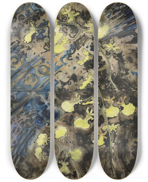 Triptych art skateboard deck of Gerrit Willem Dijsselhof Wall Panel With Orchids by Gerrit Willem Dijsselhof (1866-1924)