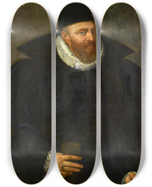 Triptych art skateboard deck of Hans Bock The Elder Portrait Of The Mayor Hans Rudolf Huber Of Basel by Hans Bock The Elder (1550-1624)
