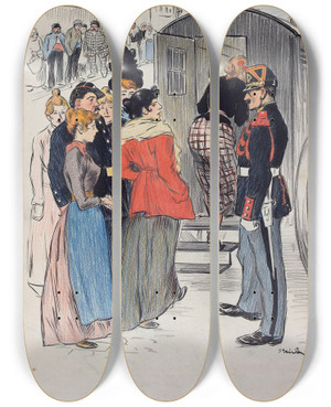 Triptych art skateboard deck of Thophile Alexandre Steinlen La Rafle by Theophile Alexandre Steinlen (1859-1923) Triptych art skateboard deck of Thophile Alexandre Steinlen La Rafle by Theophile Alexandre Steinlen (1859-1923)