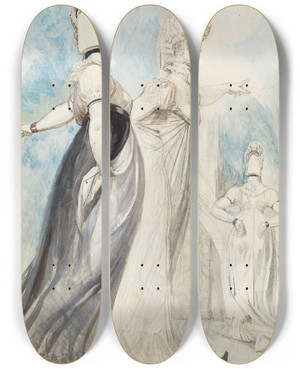 Triptych art skateboard deck of Henry Fuseli Three Women Promenading by Henry Fuseli (1741-1825)