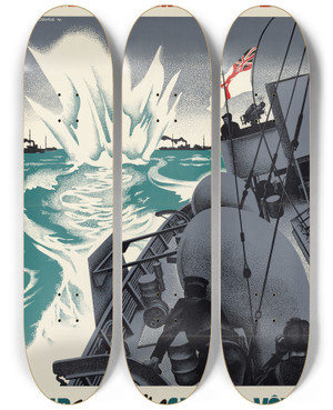 Triptych art skateboard deck of Alex Colville Faites Vitefaites Bien Leur Victoire Sera La Votre by Alex Colville (1920-2013)